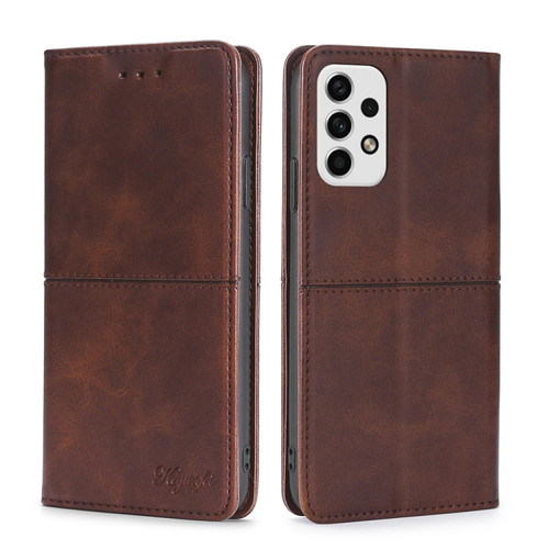 Samsung Galaxy A23 5G Cow Texture Magnetic Horizontal Flip Leather Phone Case - Dark Brown