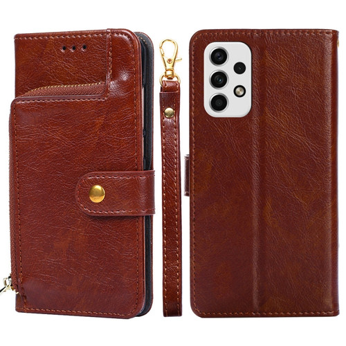 Samsung Galaxy A23 5G Zipper Bag Leather Phone Case - Brown