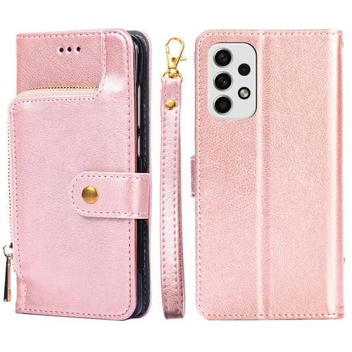 Samsung Galaxy A23 5G Zipper Bag Leather Phone Case - Rose Gold