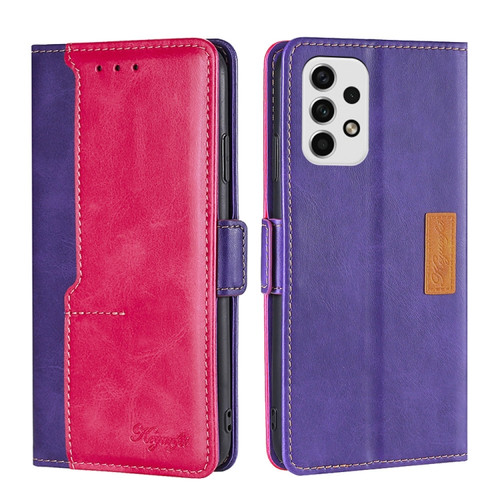 Samsung Galaxy A23 5G Contrast Color Side Buckle Leather Phone Case - Purple + Rose Red