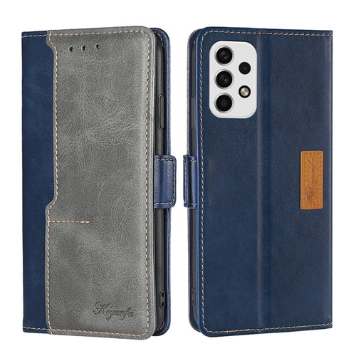 Samsung Galaxy A23 5G Contrast Color Side Buckle Leather Phone Case - Blue + Grey