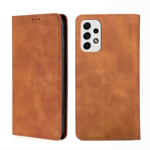 Samsung Galaxy A23 5G Skin Feel Magnetic Horizontal Flip Leather Phone Case - Light Brown
