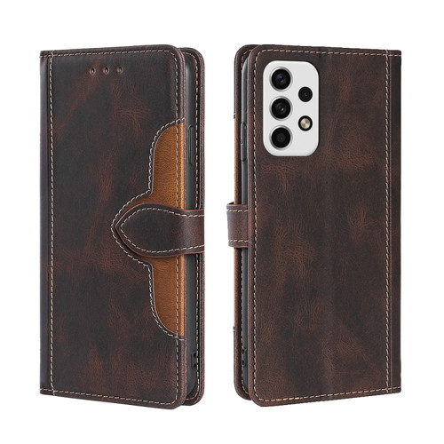 Samsung Galaxy A23 5G Stitching Skin Feel Magnetic Buckle Horizontal Flip PU Leather Case - Brown