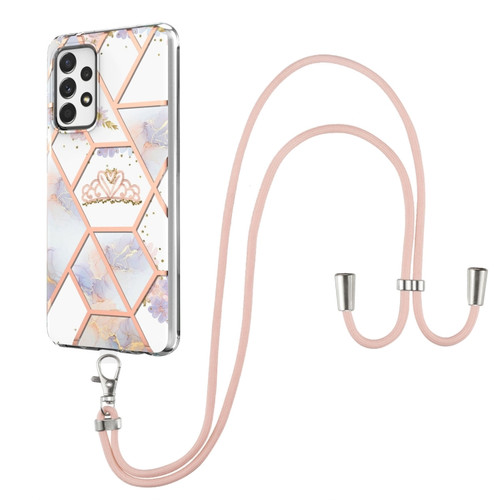 Samsung Galaxy A23 5G / 4G Splicing Marble Flower Pattern TPU Phone Case with Lanyard - Imperial Crown