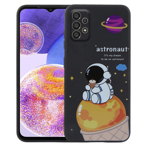 Samsung Galaxy A23 5G / 4G Milk Tea Astronaut Pattern Liquid Silicone Phone Case - Black