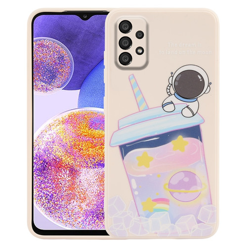 Samsung Galaxy A23 5G / 4G Milk Tea Astronaut Pattern Liquid Silicone Phone Case - White