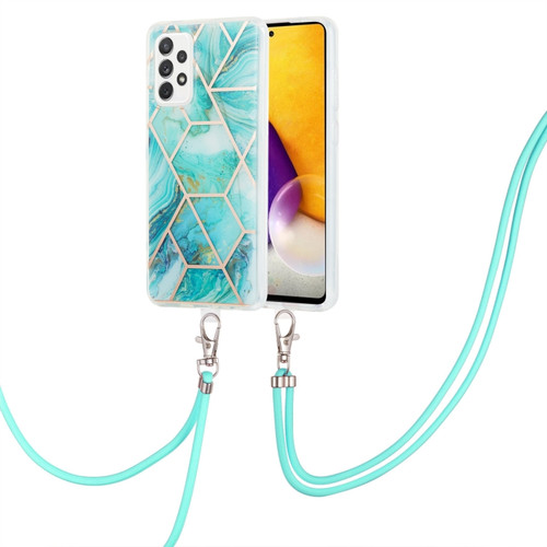 Samsung Galaxy A23 4G/5G Electroplating Splicing Marble TPU Phone Case with Lanyard - Blue