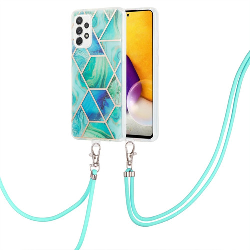 Samsung Galaxy A23 4G/5G Electroplating Splicing Marble TPU Phone Case with Lanyard - Green