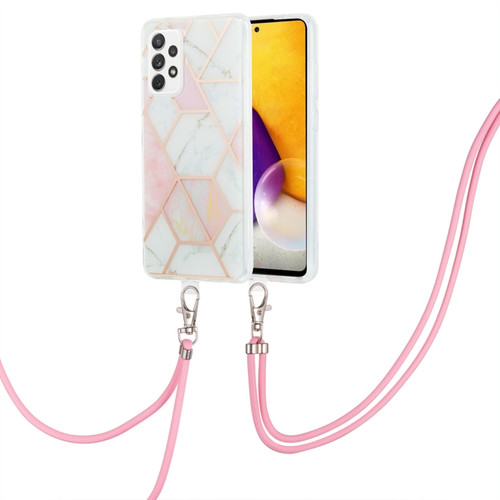 Samsung Galaxy A23 4G/5G Electroplating Splicing Marble TPU Phone Case with Lanyard - Pink White