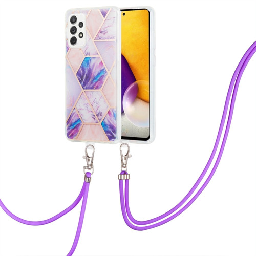 Samsung Galaxy A23 4G/5G Electroplating Splicing Marble TPU Phone Case with Lanyard - Light Purple