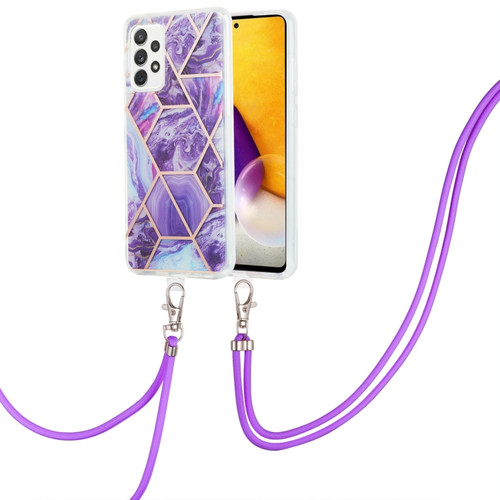 Samsung Galaxy A23 4G/5G Electroplating Splicing Marble TPU Phone Case with Lanyard - Dark Purple