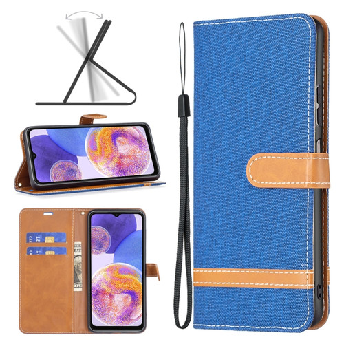 Samsung Galaxy A23 5G Color Matching Denim Texture Leather Phone Case - Royal Blue