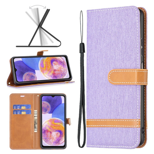 Samsung Galaxy A23 5G Color Matching Denim Texture Leather Phone Case - Purple