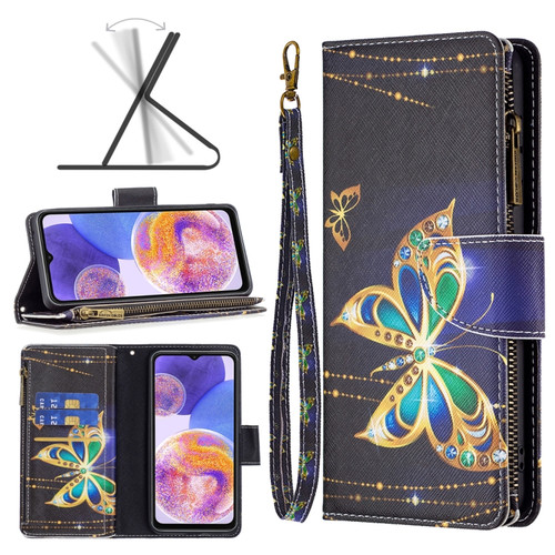 Samsung Galaxy A23 5G Colored Drawing Pattern Zipper Leather Phone Case - Big Butterfly