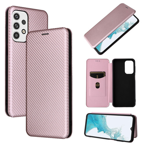 Samsung Galaxy A23 5G Carbon Fiber Texture Horizontal Flip PU Phone Case - Pink