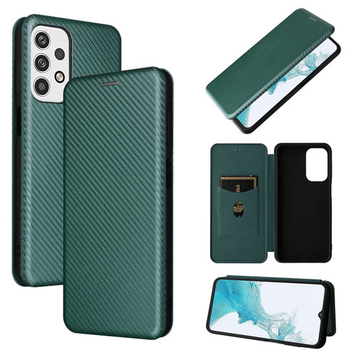 Samsung Galaxy A23 5G Carbon Fiber Texture Horizontal Flip PU Phone Case - Green