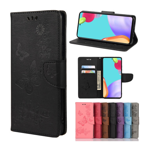 Samsung Galaxy A23 5G Butterfly Embossed Horizontal Flip Leather Phone Case with Card Slot & Holder - Black