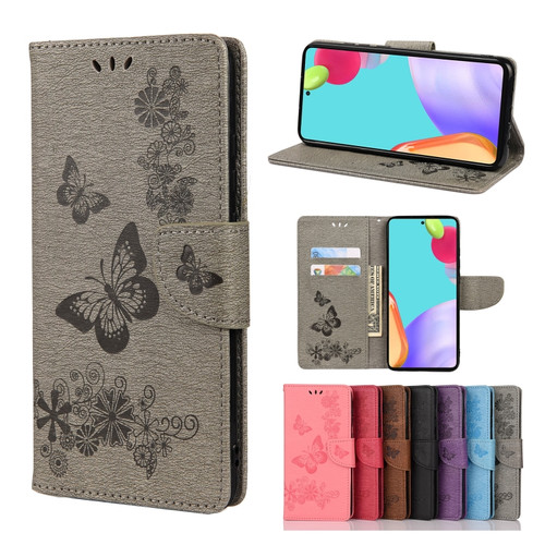 Samsung Galaxy A23 5G Butterfly Embossed Horizontal Flip Leather Phone Case with Card Slot & Holder - Grey