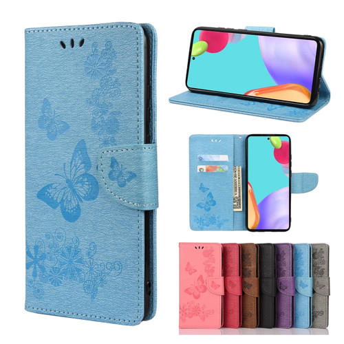 Samsung Galaxy A23 5G Butterfly Embossed Horizontal Flip Leather Phone Case with Card Slot & Holder - Blue