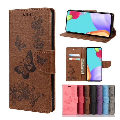 Samsung Galaxy A23 5G Butterfly Embossed Horizontal Flip Leather Phone Case with Card Slot & Holder - Brown