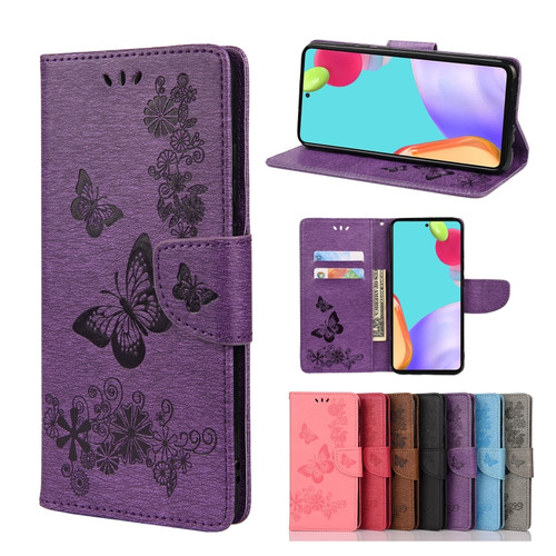 Samsung Galaxy A23 5G Butterfly Embossed Horizontal Flip Leather Phone Case with Card Slot & Holder - Purple