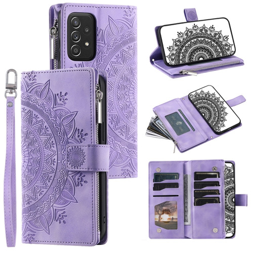 Samsung Galaxy A23 4G / 5G Multi-Card Totem Zipper Leather Phone Case - Purple