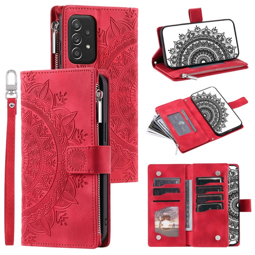 Samsung Galaxy A23 4G / 5G Multi-Card Totem Zipper Leather Phone Case - Red