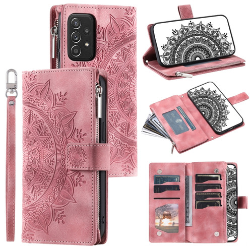 Samsung Galaxy A23 4G / 5G Multi-Card Totem Zipper Leather Phone Case - Pink