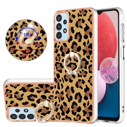 Samsung Galaxy A23 5G / 4G Electroplating Dual-side IMD Phone Case with Ring Holder - Leopard Print