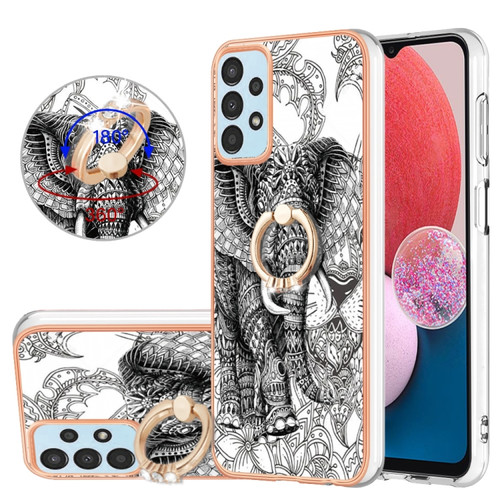 Samsung Galaxy A23 5G / 4G Electroplating Dual-side IMD Phone Case with Ring Holder - Totem Elephant