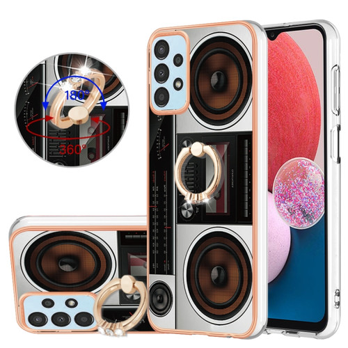 Samsung Galaxy A23 5G / 4G Electroplating Dual-side IMD Phone Case with Ring Holder - Retro Radio