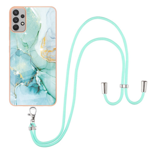 Samsung Galaxy A23 5G / 4G Electroplating Marble Pattern TPU Phone Case with Lanyard - Green 003