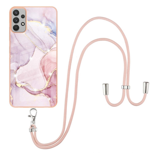 Samsung Galaxy A23 5G / 4G Electroplating Marble Pattern TPU Phone Case with Lanyard - Rose Gold 005