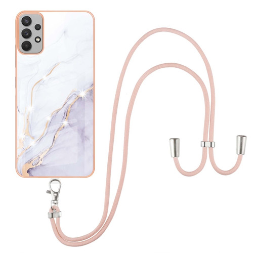 Samsung Galaxy A23 5G / 4G Electroplating Marble Pattern TPU Phone Case with Lanyard - White 006