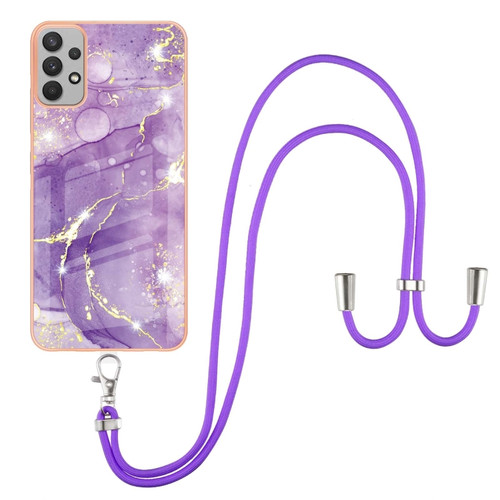 Samsung Galaxy A23 5G / 4G Electroplating Marble Pattern TPU Phone Case with Lanyard - Purple 002