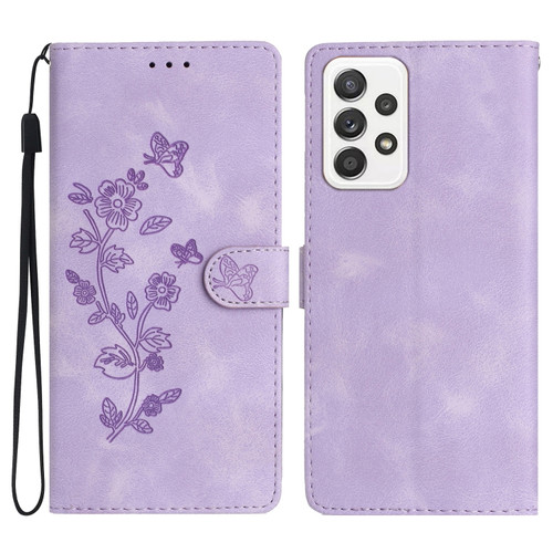 Samsung Galaxy A23 5G Flower Butterfly Embossing Pattern Leather Phone Case - Purple