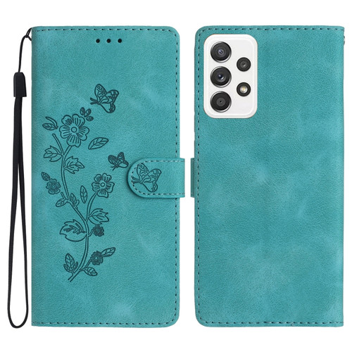 Samsung Galaxy A23 5G Flower Butterfly Embossing Pattern Leather Phone Case - Sky Blue