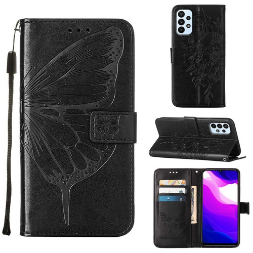 Samsung Galaxy A23 4G / 5G Embossed Butterfly Leather Phone Case - Black