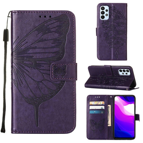 Samsung Galaxy A23 4G / 5G Embossed Butterfly Leather Phone Case - Dark Purple