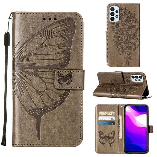 Samsung Galaxy A23 4G / 5G Embossed Butterfly Leather Phone Case - Grey