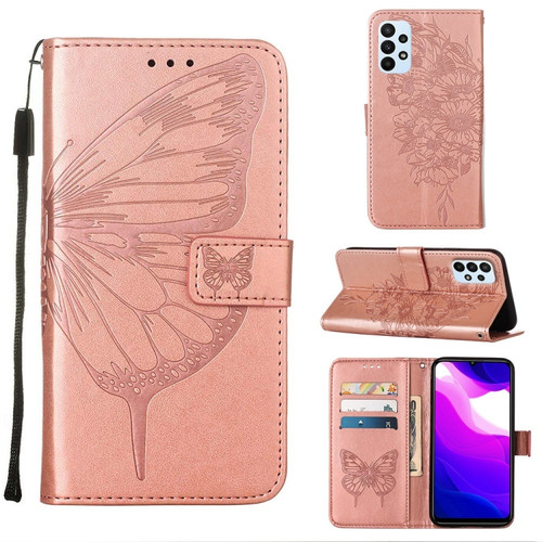 Samsung Galaxy A23 4G / 5G Embossed Butterfly Leather Phone Case - Rose Gold