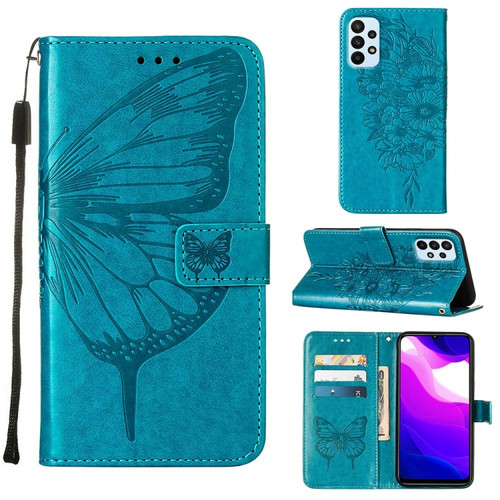 Samsung Galaxy A23 4G / 5G Embossed Butterfly Leather Phone Case - Blue