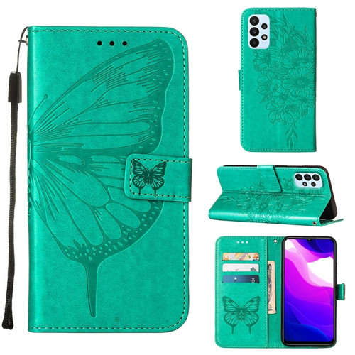 Samsung Galaxy A23 4G / 5G Embossed Butterfly Leather Phone Case - Green