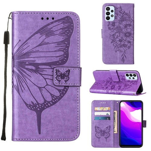 Samsung Galaxy A23 4G / 5G Embossed Butterfly Leather Phone Case - Light Purple