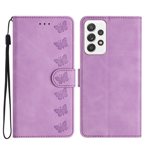 Samsung Galaxy A23 5G Seven Butterflies Embossed Leather Phone Case - Purple