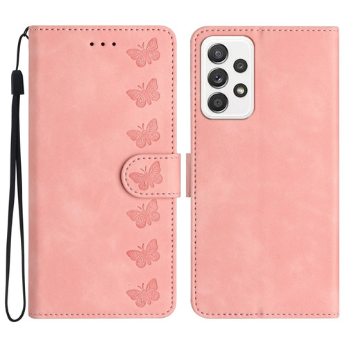 Samsung Galaxy A23 5G Seven Butterflies Embossed Leather Phone Case - Pink