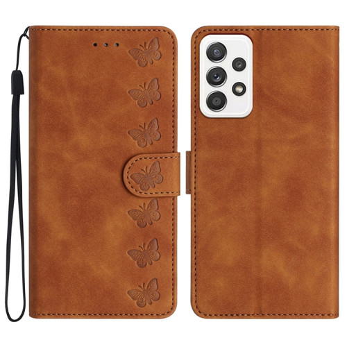 Samsung Galaxy A23 5G Seven Butterflies Embossed Leather Phone Case - Brown