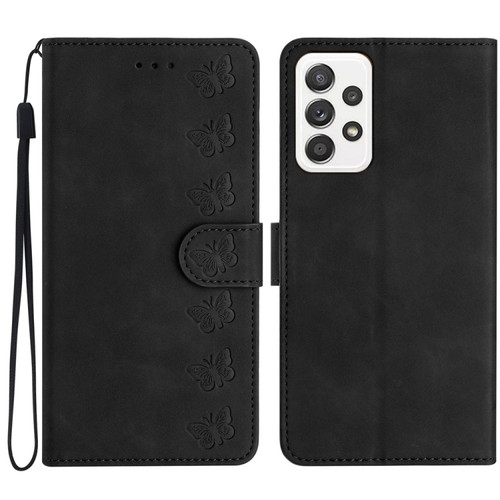 Samsung Galaxy A23 5G Seven Butterflies Embossed Leather Phone Case - Black