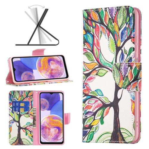 Samsung Galaxy A23 5G Colored Drawing Pattern Leather Phone Case - Life Tree