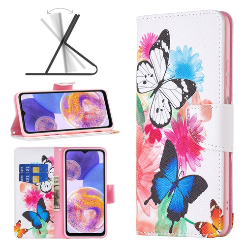 Samsung Galaxy A23 5G Colored Drawing Pattern Leather Phone Case - Butterfly